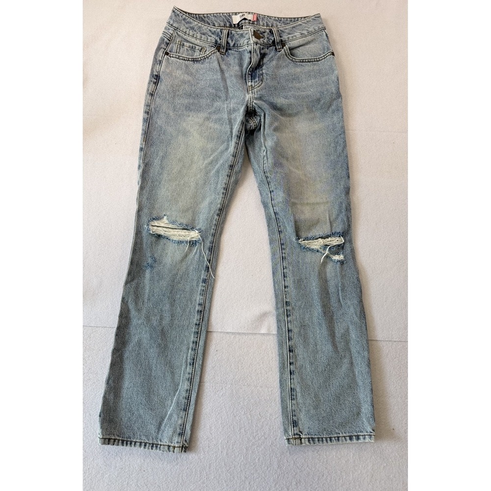 Cabi Light Wash 100% Cotton Straight Leg Distressed Casual Blue Denim Jeans 2